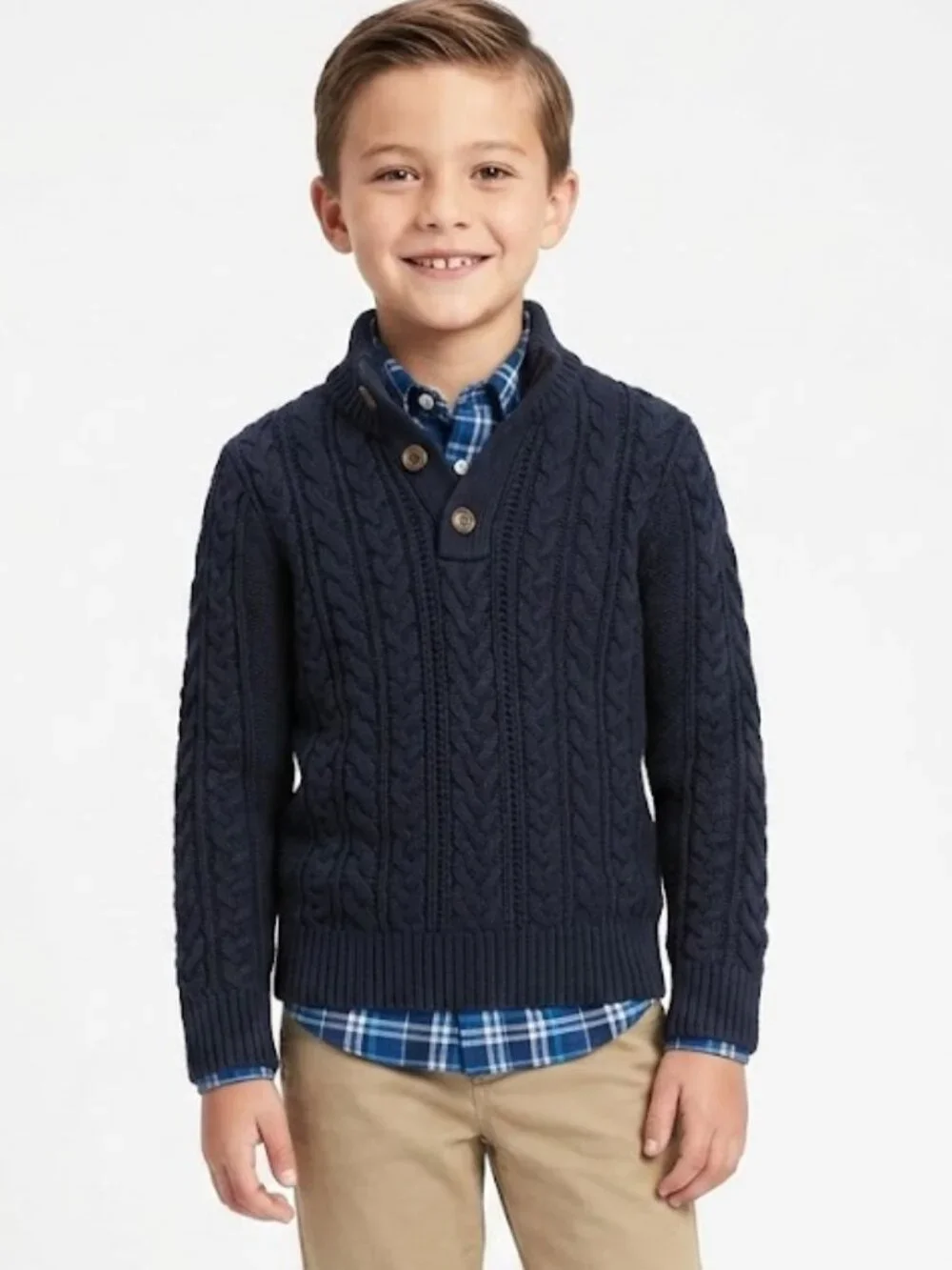 Gap Kids Cable Knit Mock Neck Henley Sweater Navy Blue Size M (8)